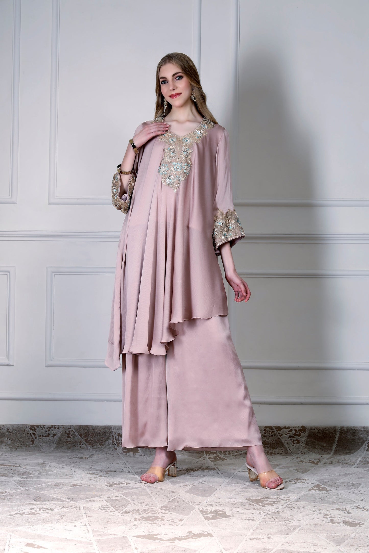 Asymmetrical Kurta Set - Blush Rose