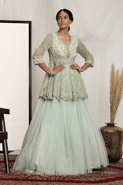 Embellished Peplum Top with a Ball Gown Skirt