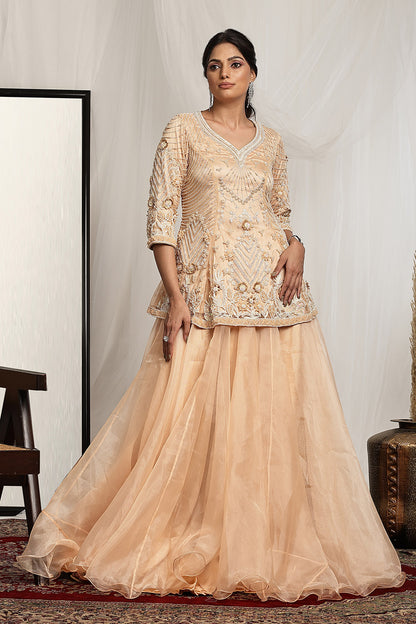 Pearl and Bead Embellished Short Kurta with a Flowy Skirt
