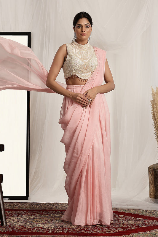 Stylish Crop Top Style Blouse with a Pre-Stitched Saree