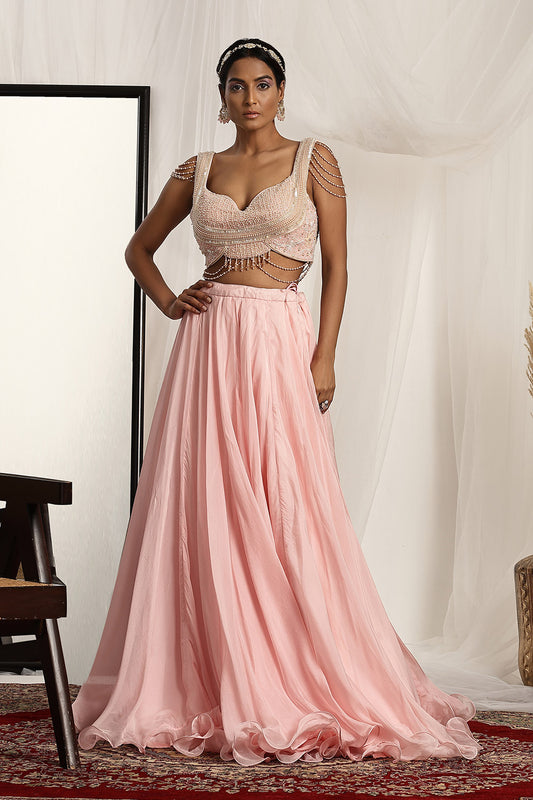 Embroidered Blouse with a Flowy Petal Skirt