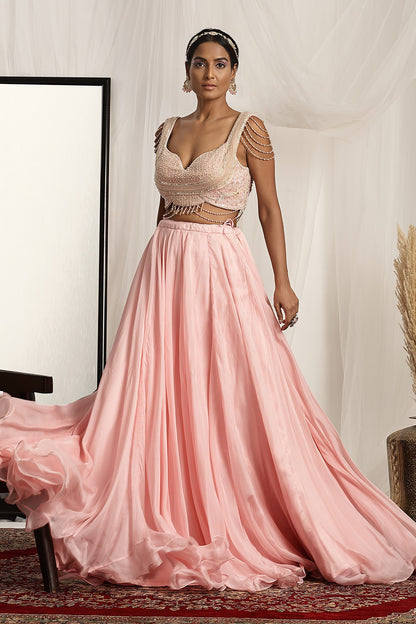 Embroidered Blouse with a Flowy Petal Skirt