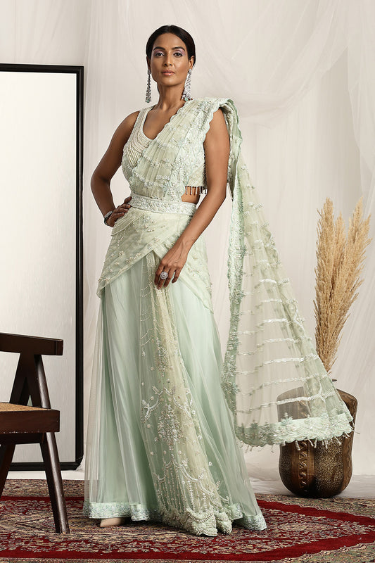 Embroidered Blouse with Pre-Stitched Saree