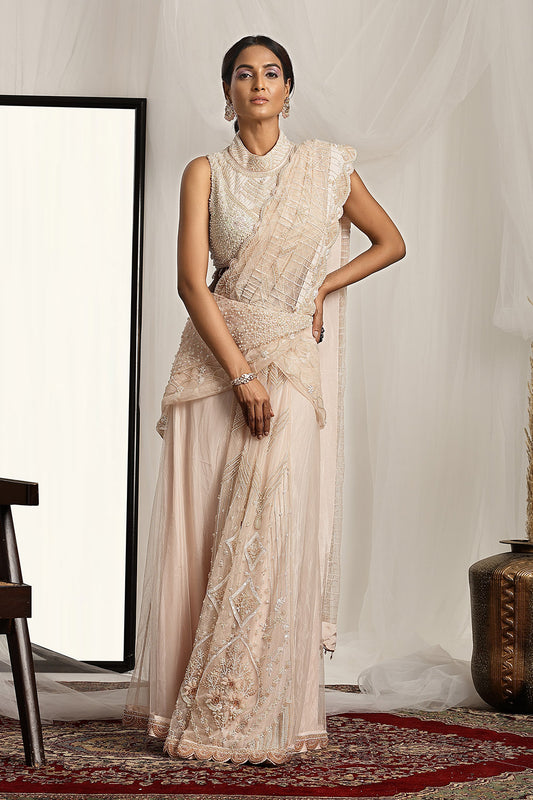 Embroidered Blouse with Pre-Stitched Saree