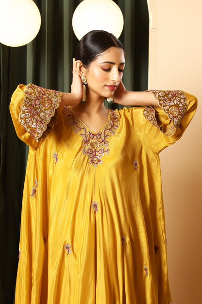 Asymmetrical Short Kurta Set – Mustard