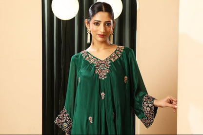 Asymmetrical Short Kurta Set – Emerald