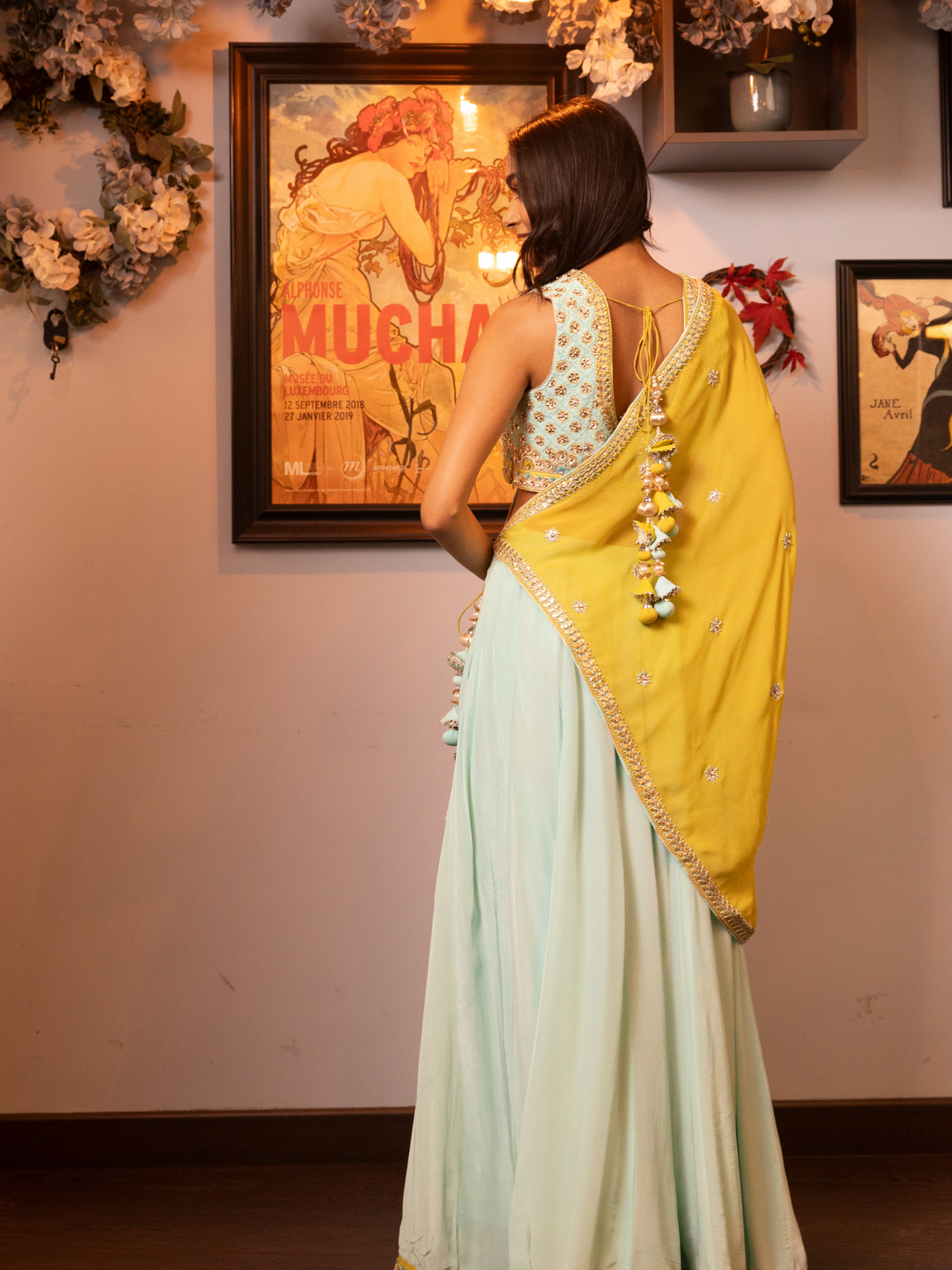 Turquoise Embroidered Stylised Dupatta Sharara Set